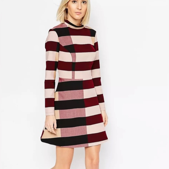 NWOT ASOS||  WHITE Funnel Neck Mini Dress in Block Stripe, Sold Out onli… - Picture 1 of 11